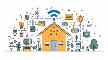 Naklejka premium A smart home illustration with a lot of technology.