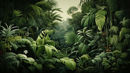 Fototapeta premium Lush Tropical Jungle Painting