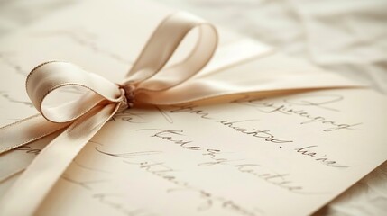 Tender Handwritten Love Note Tied with Ribbon on White Background