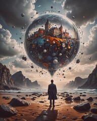 This captivating series of surreal artworks explores the concept of time through imaginative and fantastical landscapes.