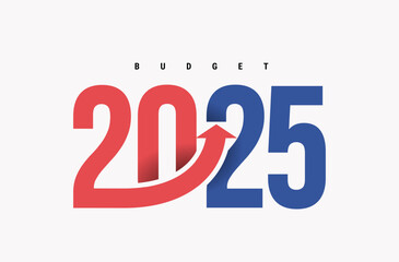 Budget 2025 text with red and blue color. Banner design templates. Price rise. Budgeting 2025 logo design. Indicators are rising. Vector. Design for business, government agencies and the state.