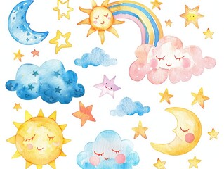Watercolor Clouds and Stars