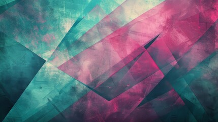 Vibrant angular shapes in teal and magenta with Easter Bunny elements