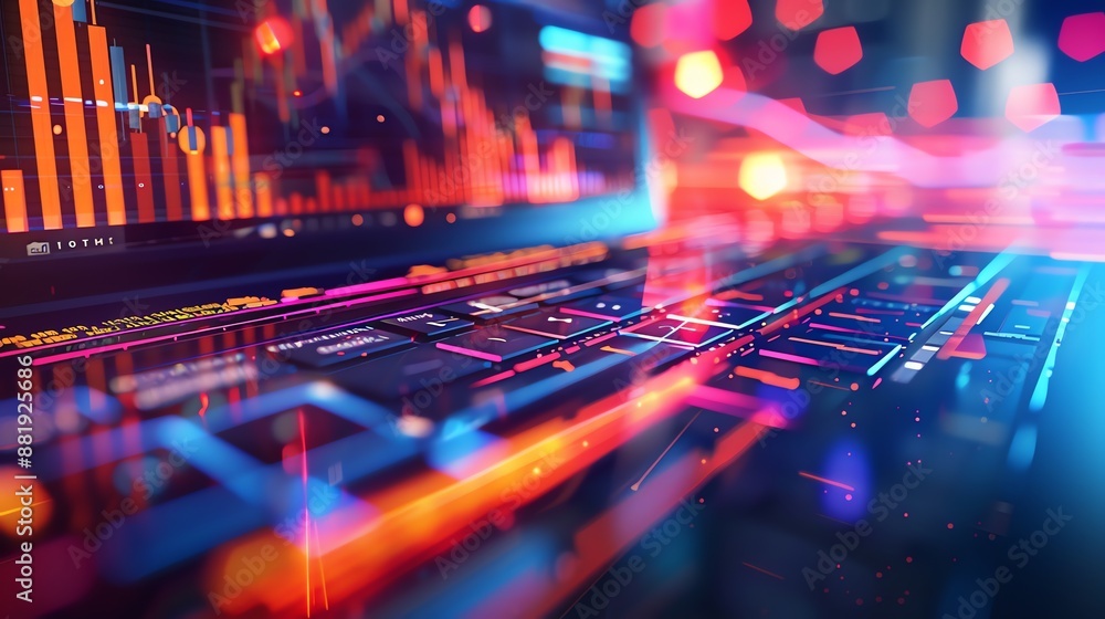 Poster Abstract Laptop with Data Visualization.