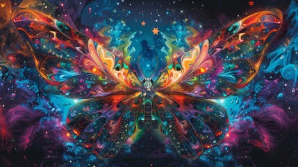 Obraz premium Butterfly-like patterns in vibrant colors with hidden Easter Bunny elements