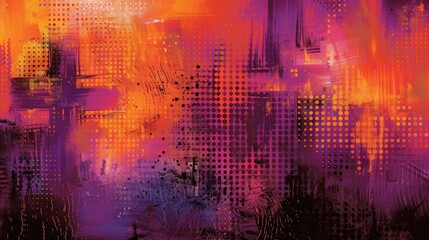 Naklejka premium Dynamic brush strokes in vibrant orange and deep purple against soft gradients with hidden cross elements