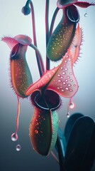 Close-Up of Dew-Covered Carnivorous Plant - Intricate Nature Detail 