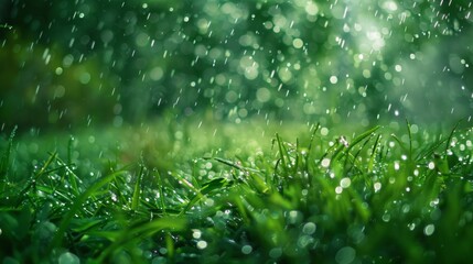 Rain Shower Over Lush Green Grass