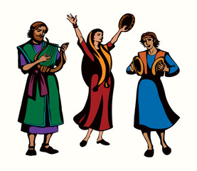 The ancient people are having fun. Vector drawing
