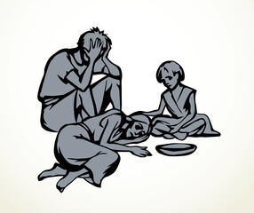People suffering from hunger. Vector drawing