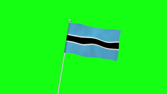 4K BOTSWANA flag with pole waving on chroma key green screen