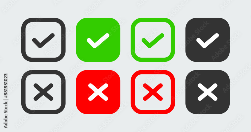 Poster checkmark icon, approval symbol. wrong mark icon set. cross wrong mark