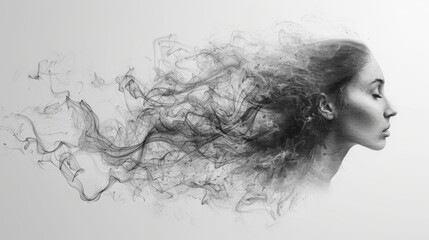 Fototapeta premium Simple pencil drawing of minimalist face with smoke.