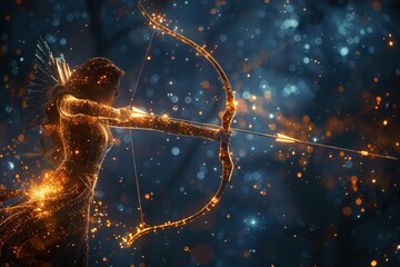 Astrological concept: Sagittarius zodiac sign adorned with intergalactic motifs, ideal for astrology enthusiasts