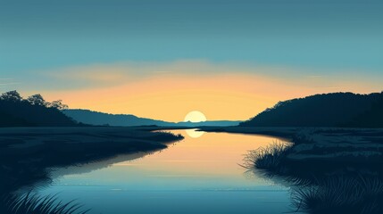 Obraz premium Serene Sunset Over a Tranquil River