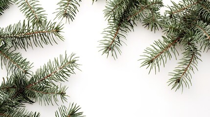Obraz premium Festive Holiday Decoration and Pine Branches Close-up on Clean White Surface with High Contrast