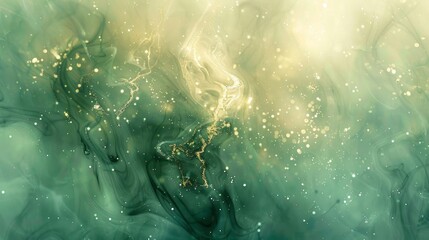 Fototapeta premium Ethereal abstract wallpaper with forest green and pale gold flowing shapes light