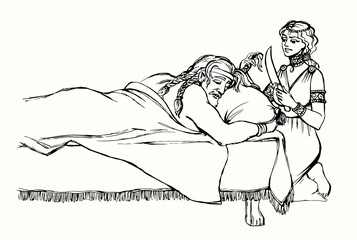 Vector drawing. Samson and Delilah