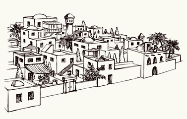 Vector drawing. Old arabic city