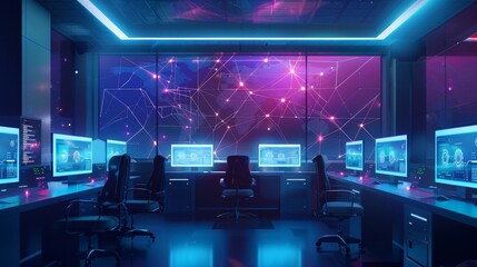 Cybersecurity Control Room with Global Network Visualization