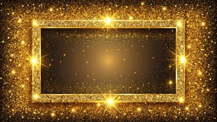 Obraz premium Gold glitter frame with a shiny, sparkling, and golden glittering design on a background , sparkling, shiny, golden