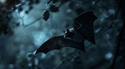 Bat Flying Through Forest at Night