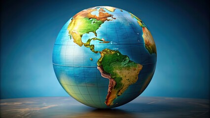 Fototapeta premium Globe showing Americas surrounded by other continents , Americas, globe, geography, North America, South America, map