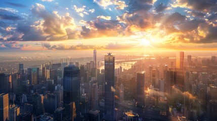 Obraz premium Sunrise Over a Modern Cityscape