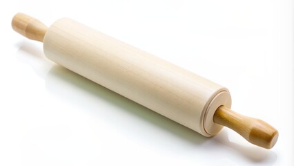 Close-up of a plastic rolling pin with handles isolated on white.