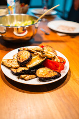 Delicious Roasted Grill Vegetables on a Plate Ready for Dinner on a Wooden Table
