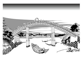 深川万年橋下　線画