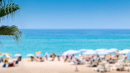 Blurred photo. Beautiful view on blue sky and azure coast sea with soft blue ocean wave. High quality photo