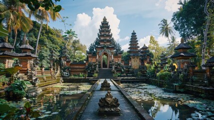 Fototapeta premium Temple and Pond Landscape