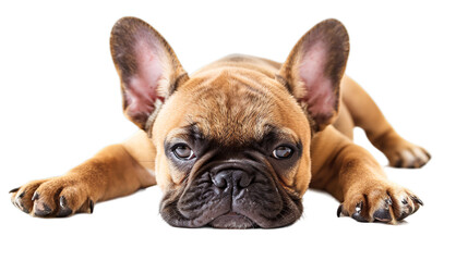 French bulldog lying on transparent background with sad mood. Generative ai.