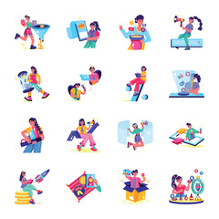 Fototapeta premium Pack of Media Marketing Flat Illustrations