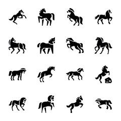 Fototapeta premium Bundle of 16 Racing Horse Solid Icons