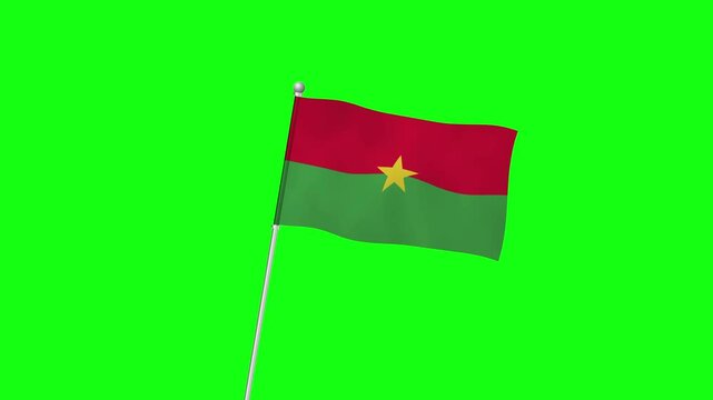 4K BURKINA FASSO flag with pole waving on chroma key green screen