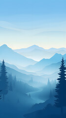 digital green and blue forested landscape with mountains graphics poster mobile phone background