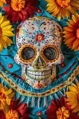 Obraz premium Sugar Skull with Flowers