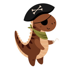 Pirate clipart. Pirate dinosaur clipart. Dinosaur in cartoon flat style. Hand drawn vector illustration. © JulzaArt
