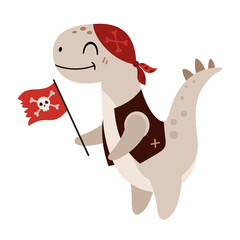 Pirate clipart. Pirate dinosaur clipart. Dinosaur in cartoon flat style. Hand drawn vector illustration. © JulzaArt
