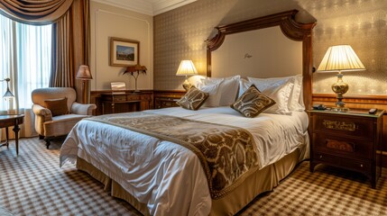 Elegant Hotel Room with Luxurious Bedding