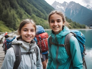 group of people hiking in mountains