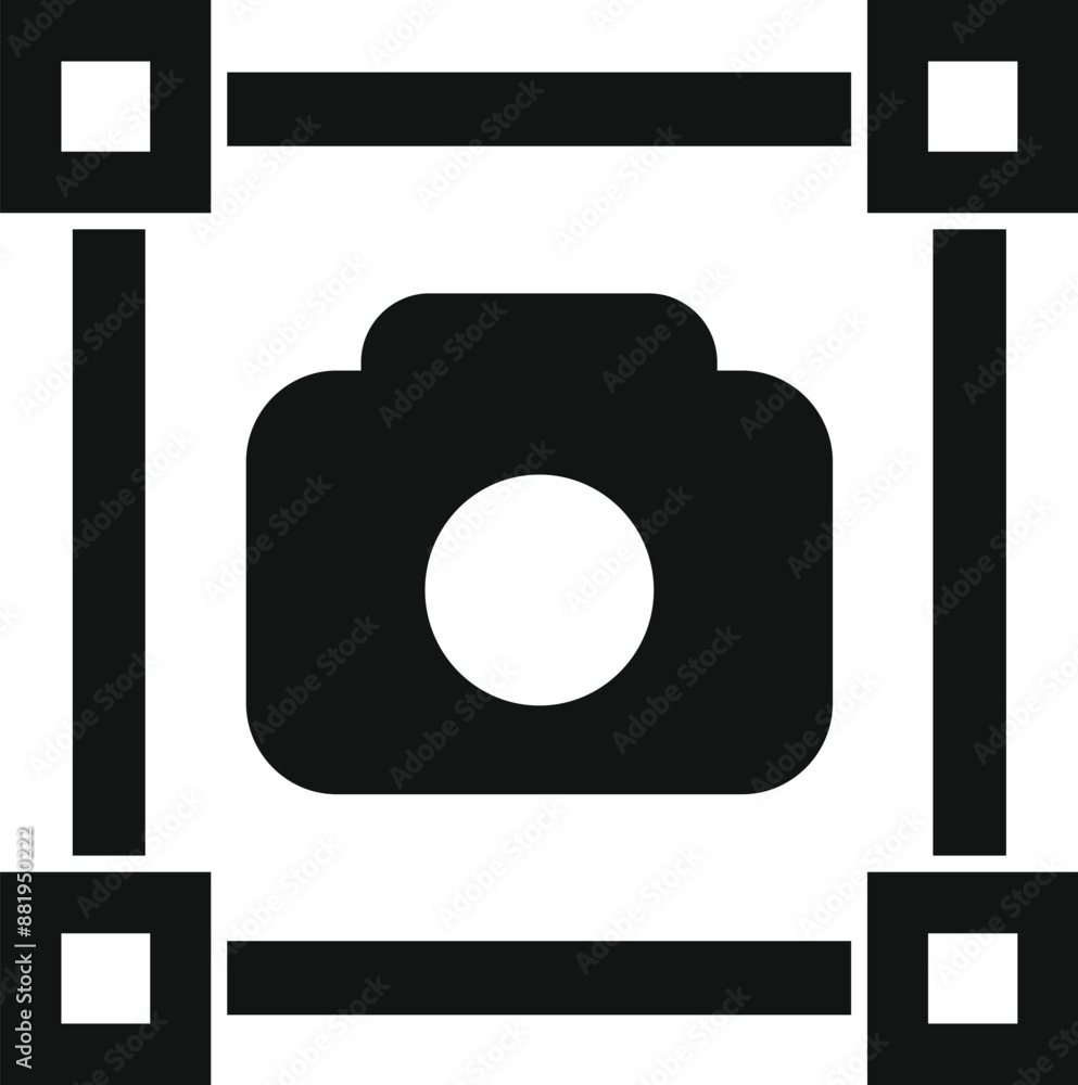 Aufkleber simple black icon of a camera surrounded by crop marks, representing image editing and photography c