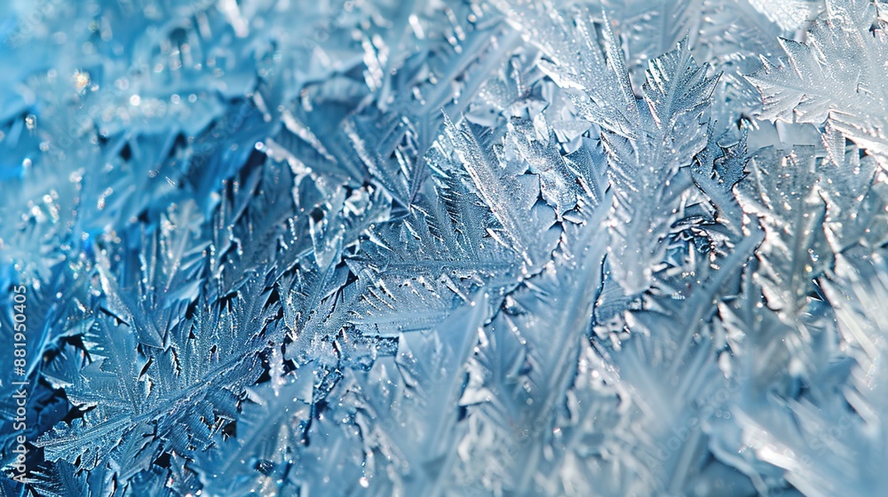 Poster abstract close-up of melting ice crystals forming unique patterns and textures on a frosty surface