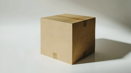 Minimalist Closed Cardboard Box Mockup on Bright White Background in Professional Photography Style