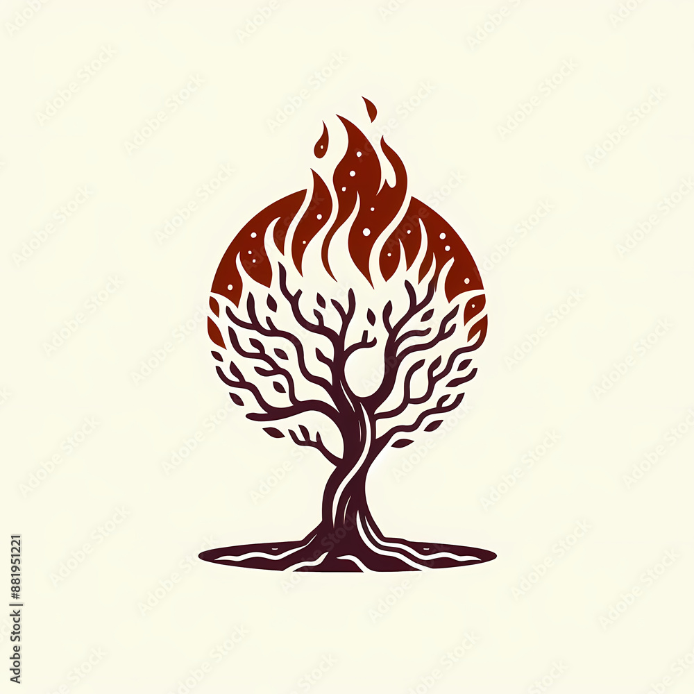 Poster vector design tree fire base set plain background