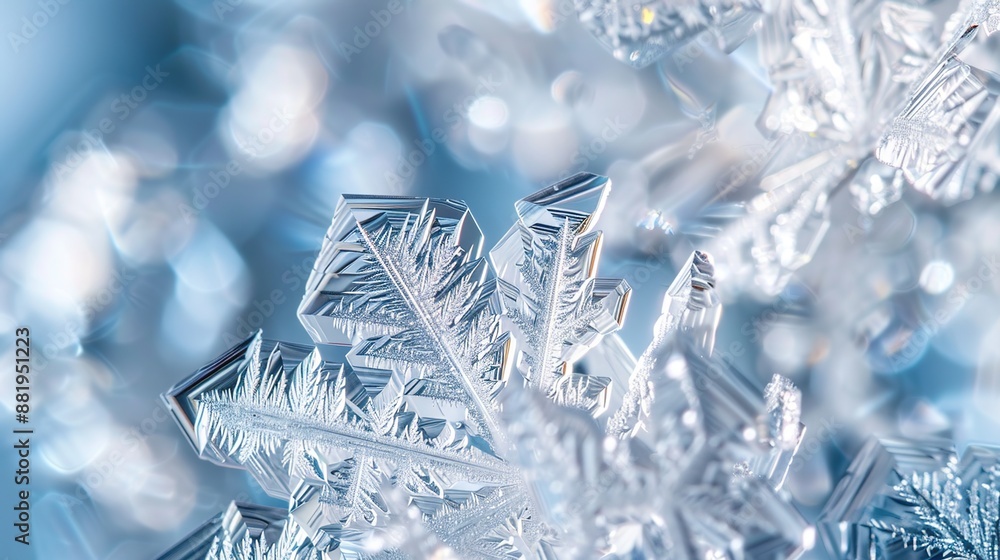 Poster mesmerizing macro close-up of transparent ice crystals with intricate patterns and reflections