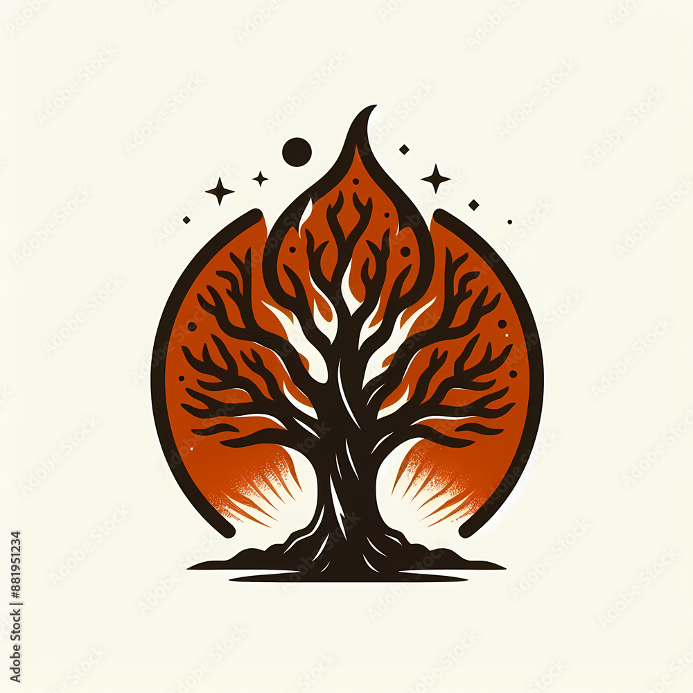 Poster vector design tree fire base set plain background
