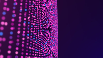 Futuristic dots background. Artificial intelligence. Color music sound waves. Big data visualization. 3d rendering.